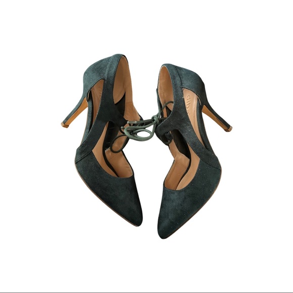 Diba Perri Ankle Tie Pointy Toe Pump Green Suede Size 8.5 - Picture 2 of 6